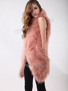 100% Real Ostrich Feathers Fur Long Vest Coat Dress Wedding Evening 