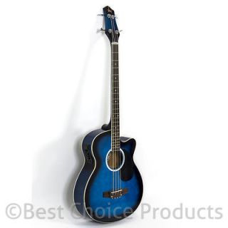 Electric Acoustic Bass Guitar Blue With Equalizer Solid Construction 