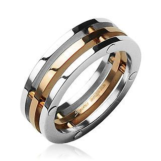 STAINLESS STEEL SILVER ROSE WOMENS BAND GOLD IP PLATED RING SZ 8