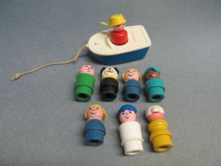 Vintage Fisher Price Little People WOOD Bases PLUS  Speed Boat 