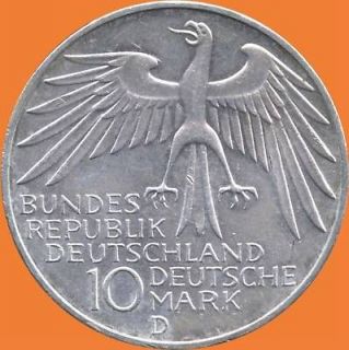 1972 D Germany 10 Mark Olympic Silver Coin (15.5 Grams .625 Silver 