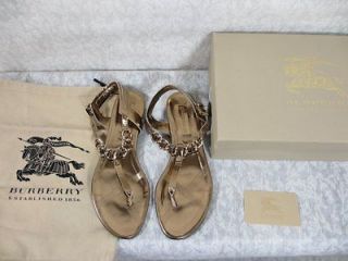 Burberry Check Metallic Gold Chain Sandals Shoes Size 38.5 Eur UK 5.5 