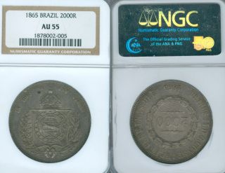 1865 brazil silver 2000 reis crown ngc au 55 1210133