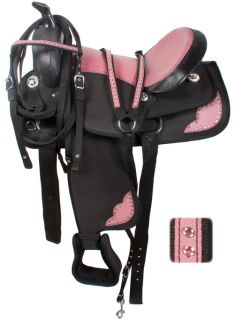 15 Black Pink Synthetic Western Horse Pleasure Trail Saddle Show 