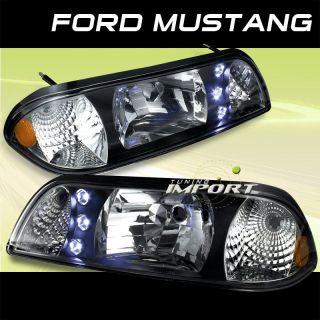 1987 1993 Ford Mustang LX GT Black LED Headlights w Amber Reflector 