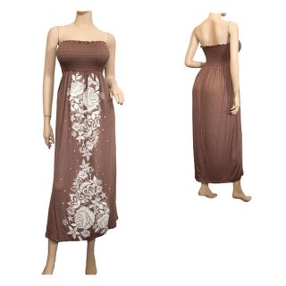Plus Size Floral Embroidered Maxi Babydoll Dress Brown