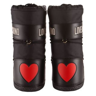 Love Moschino Woman Winter Boots Black with Heart and Logo New Best 
