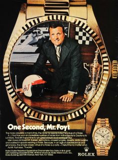 1974 Ad Rolex Wrist Watches A.J. Foyt Famous Car Racer   ORIGINAL 