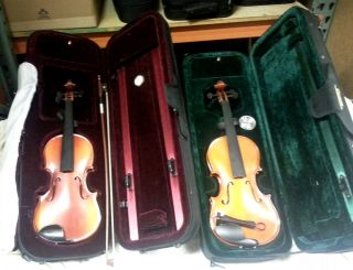 Lot 120 2 1 4 Violins 1 Marinelli 1 Becker Romania 2 Cases 1 Bow