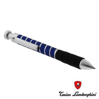 Tonino Lamborghini Piston Click Acton Ballpoint Pen Blue Chrome Swirl 