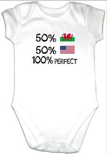 Wales 50 USA 50 Perfect Flag Baby Grow Gro Clothes Vest American Welsh 