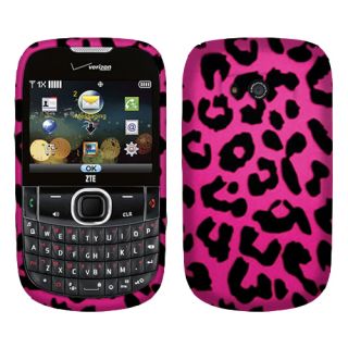 For Verizon ZTE F450 Adamant Phone Leopard Hot Pink 2D Texture Hard 