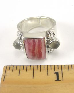 Sajen Sterling Silver Ring Pink Lace Agate Gray Cat’s Eye Size 7 1/2 