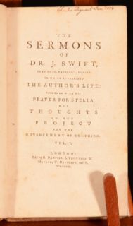 C1790 2 Vol The Sermons of Dr J Swift Dean St Patricks First Edition 