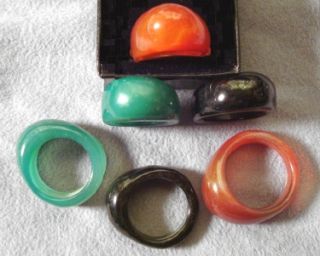 Agate Gemstone Rings 6 PC Lot Green Blk Red Assortment