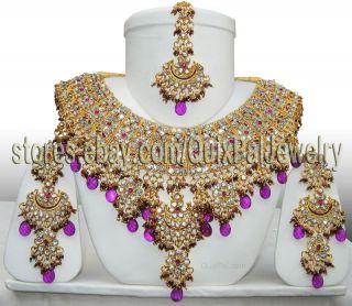 Indian Bridal Jewelry Jodha Akbar Set 921 Violet Earrings Maang Tikka 