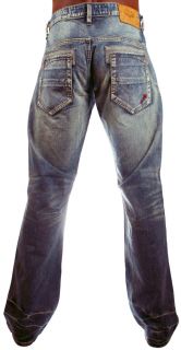 Akoo by T I Bear Claw Denim Distressed Wash Vintage Pants Mens Jeans 