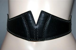 Vintage ALAIA   PARIS Black Leather w/Cutouts & Studs Designer Belt Sz 