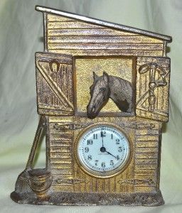 1909 Seth Thomas Paddock Horse Novelty Clock in Rich Gold