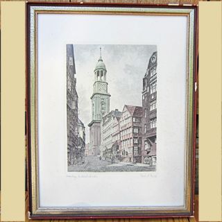 Vintage Tinted Plate Print Albrecht Bruck Framed from Germany