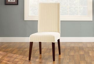 Stretch Pinstripe Shorty Dining Chair Covers Cream