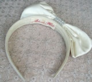 Alannah Hill Cream Satin Big Diamante Bow Fascinator Wedding Headband 