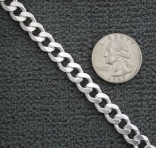 Sterling Silver Curb 8mm Mens Chain Necklace Italy 925