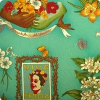 Viva Frida Kahlo Mexican Alexander Henry Blue Green Fabric