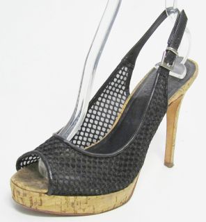 Aldo Black Mesh Peep Toe Net Slingback Cork Platform Heels Pumps Shoes 