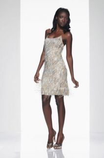THEIA Beaded Embroidered Fringe Silk Eve Dress 10 New