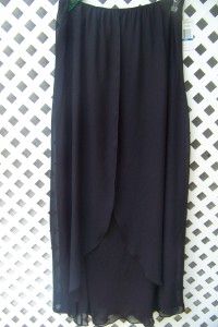 Alex Evenings L Black Chiffon Lined Assymetrical Overlay Skirt L 