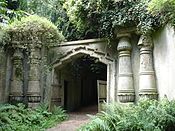 The entrance to the Egyptian Avenue in Highgate Cemetery in London 