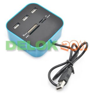 All in One Multi Card Reader w 3 Ports USB 2 0 Hub Combo for SD MMC M2 