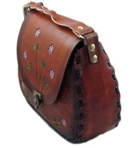 Border Leather Hand Painted Tooled Leather Handbag