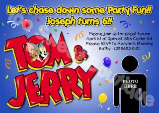 Tom and Jerry Custom Photo Birthday Invitations