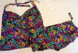 ALLEN B. Size 20W Floral Halter Tankini Skirted Hipster Panty Swimsuit 