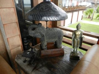 Antique Style Elephant Table Lamp with Copper Shade Hand made