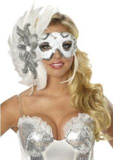   White Feather Mask Mardi Gras Masquerade Winters Eve Costume Show Girl