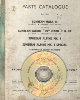 SUNBEAM ALPINE SUNBEAM TALBOT 1956 PARTS CATALOGUE ON CD ROOTES