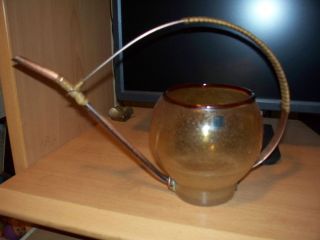 Vtg Italian Amber Bubble Glass Amici Watering Can Mid Century Modern 
