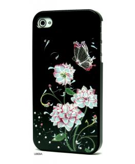 Butterfly Night Fly Flowers 3D Relief Rhinestones Cover Case for 