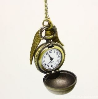 Hot Harry Potter Bronze Snitch Angel Wings Watch Necklace Free 