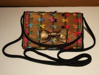 Helene Angeli Clutch Purse with Espresso w/ Multicolored Ribbons Made 