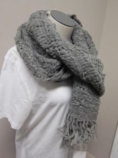 Eileen Fisher Wool Open Weave Scarf Wrap Ash OSFA