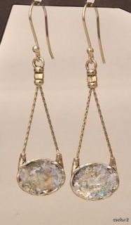 New Angie Olami Roman Glass Long Oval Drop Earrings