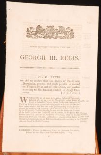 1813 Act of Parliament Tobacco Duties in Ireland
