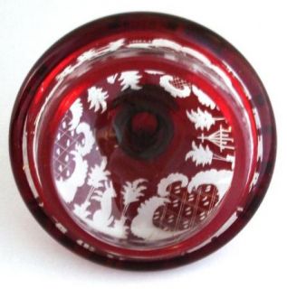 Ruby Cut to Clear Lidded Jar Egermann Bohemian Art Glass