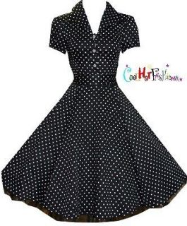 BLACK Polka dot Swing 50s Housewife pinup Dress Vintage 
