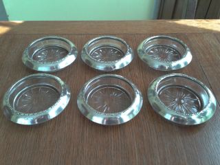 VINTAGE AMSTON STERLING SILVER AND CRYSTAL GLASS COASTERS MATCHING SET 
