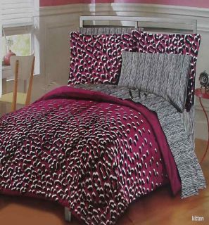 Kitten Animal Print Plum Black Queen Comforter Sheets 7pc Bedding Set 